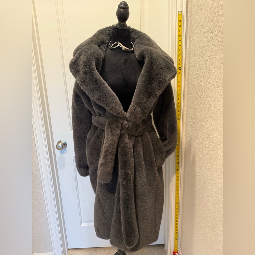 Forever 21 Charcoal Gray Teddy Jacket with Plush Material and Shawl Collar